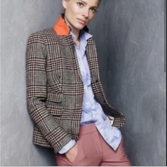 J Crew Schoolboy women’s blazer wool size 00 orange contrast under collar - Picture 2 of 10
